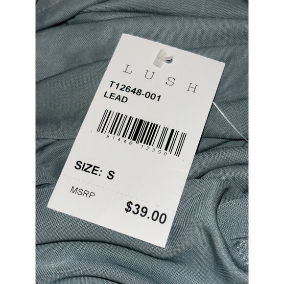 NWT LUSH V-Neck Roll Tab Sleeve Top S Work Blouse Lightweight Crepe Curved Hem - Picture 2 of 2